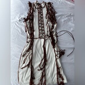 Elegant White and Brown Dress